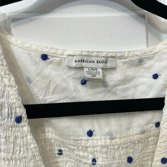 American Eagle Outfitters smocked crop tie front top size large polka dots NWOT - Picture 8 of 9